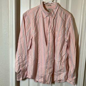 men’s button up/button down L pink stripe shirt EUC